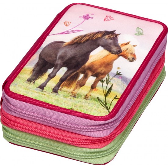 Τριπλή κασετίνα πολύχρωμη με άλογα 