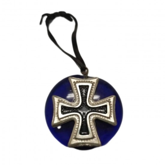 Γυάλινο φυλαχτό με μεταλλικό σταυρό