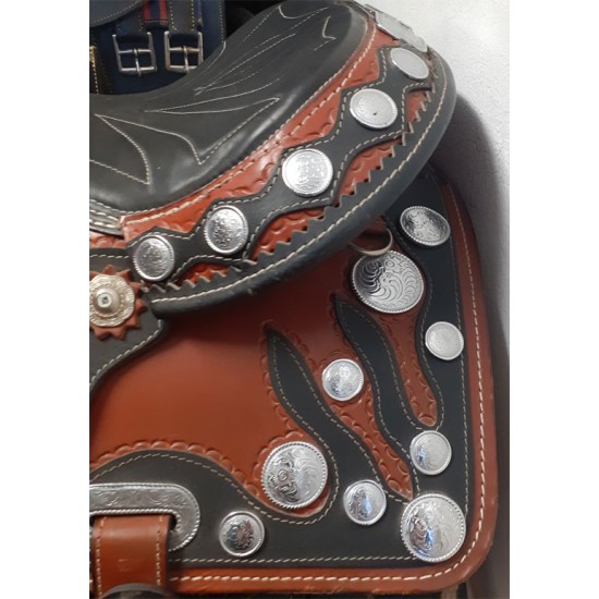 Western type saddle ARGY'S ART (two-tone), metallic decoration