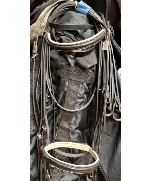 Γκέμι δίχρωμο δερμάτινο Stubben με διπλά ηνία, dressage 