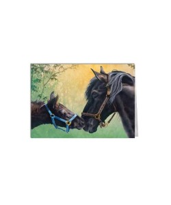Greeting Card With Brown Mare And Brown Young Foal