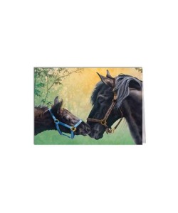 Greeting Card With Brown Mare And Brown Young Foal